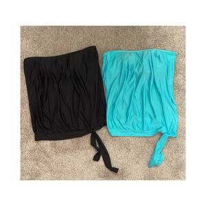 Athena Blouson Bandini Flowy Side Tie Top Bundle(2)in Black and Turquoise, sz 10